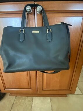 kate spade Black Leather Tote with Gold Plaque